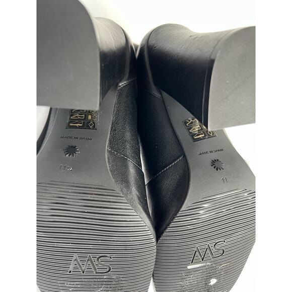 Stuart Weitzman Curveblock 100 Square Leather Bootie Sock Black Size 11 & 11.5 - Picture 3 of 15